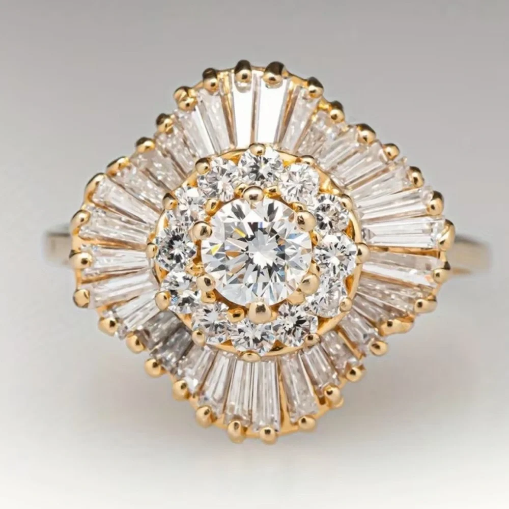🆕 Elegant Gold Plated CZ Cut Ring Wedding Engagement
